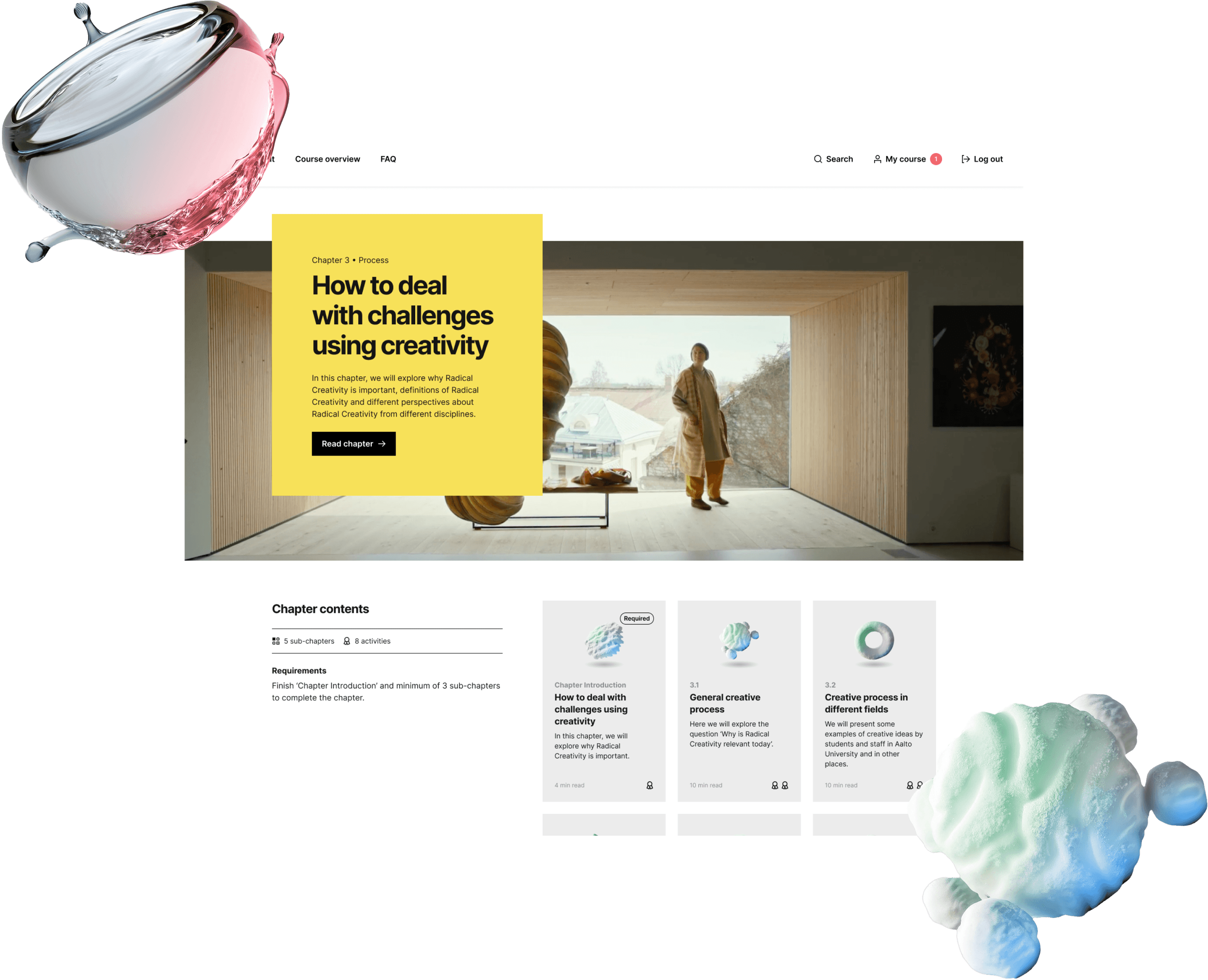 Logo of Dive into radical creativity with a mockup of the page in the background